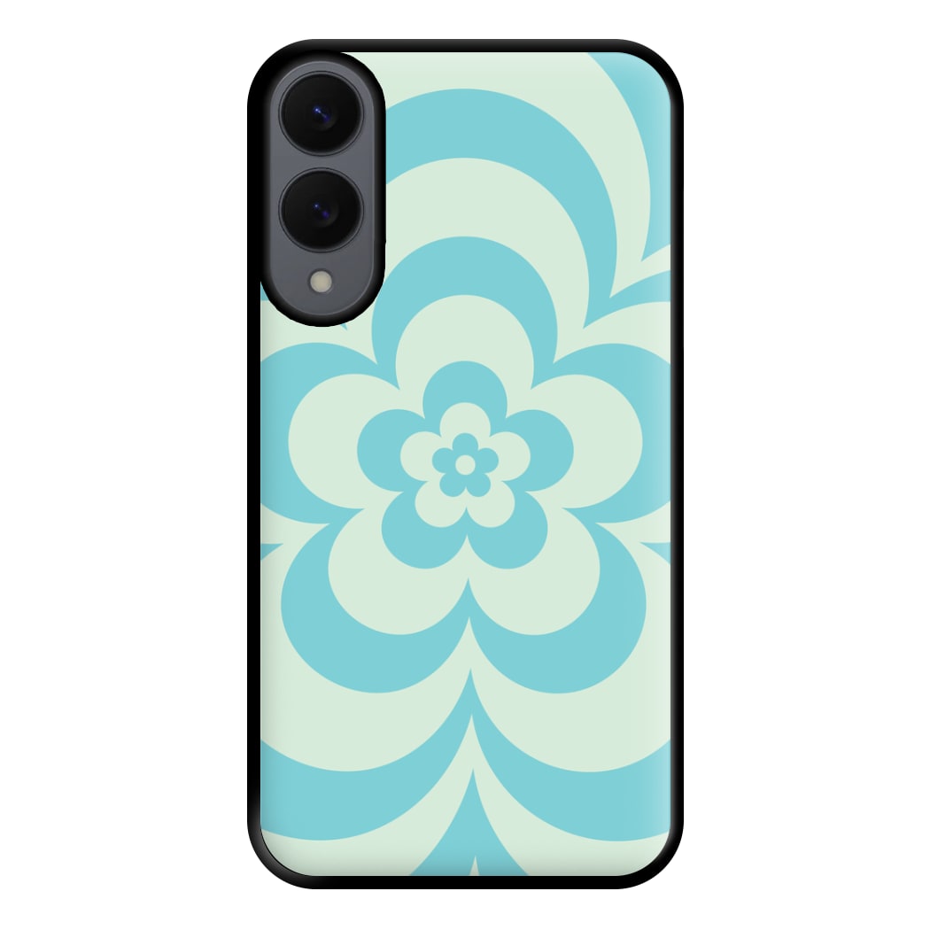Teal Abstract Flower Pattern Phone Case for Galaxy S25 Edge