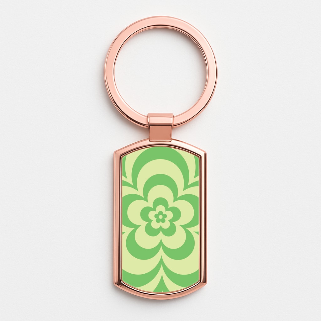 Green Abstract Flower Pattern Rose Gold Keyring