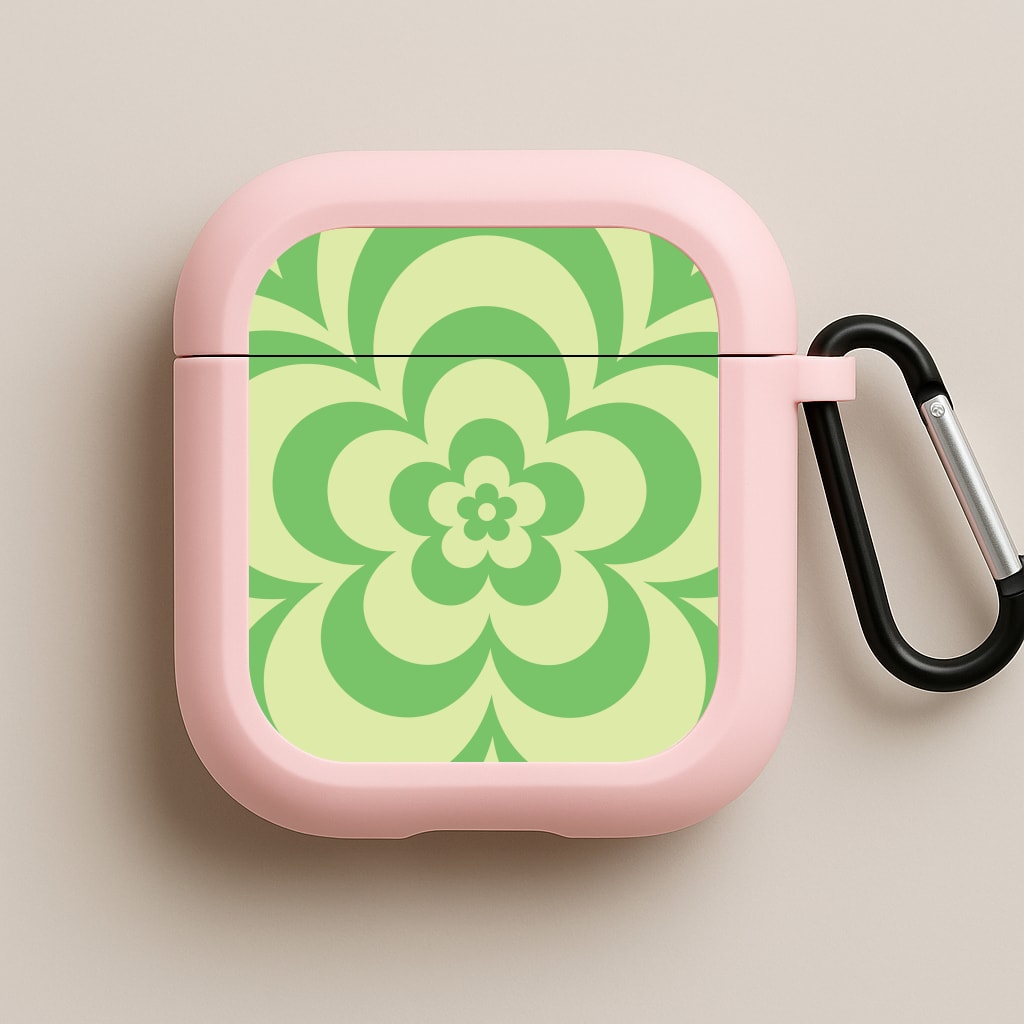 Green Abstract Flower Pattern Pink AirPods Case