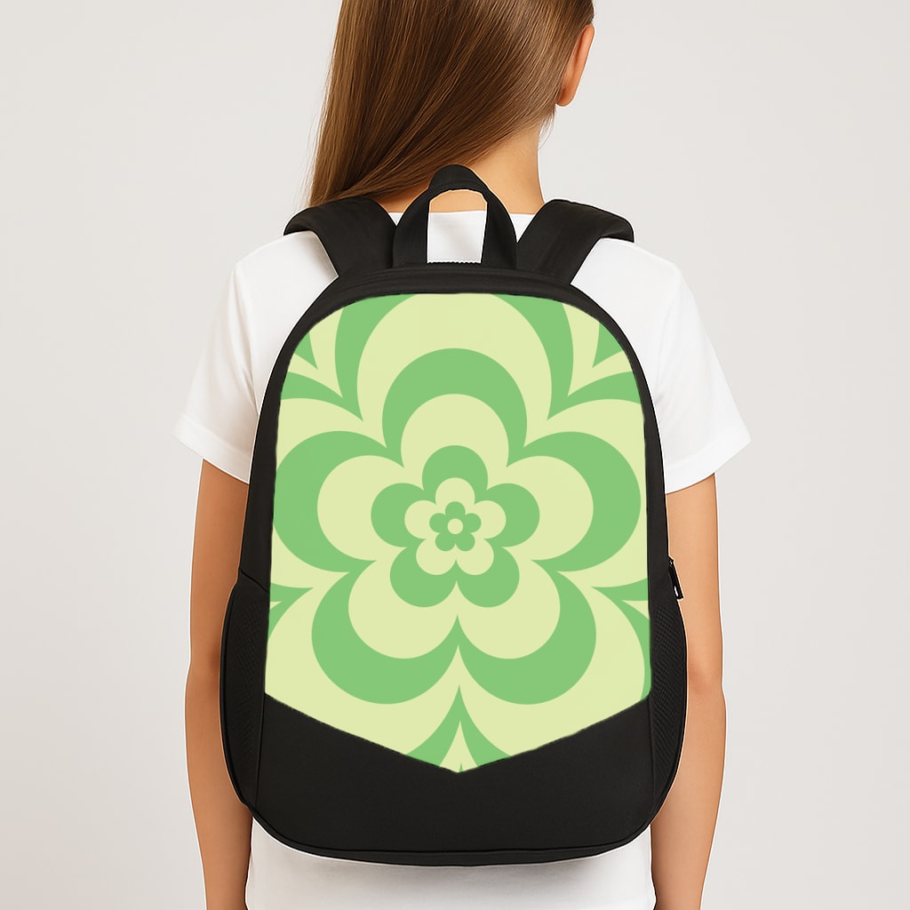 Green Abstract Flower Pattern Large School Bag