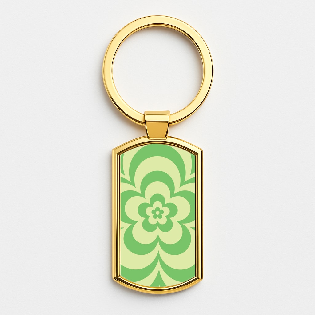 Green Abstract Flower Pattern Gold Keyring