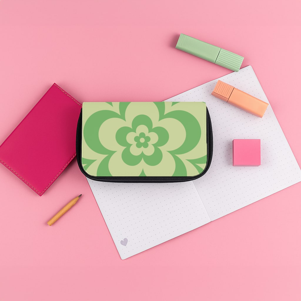 Green Abstract Flower Pattern Pencil Case