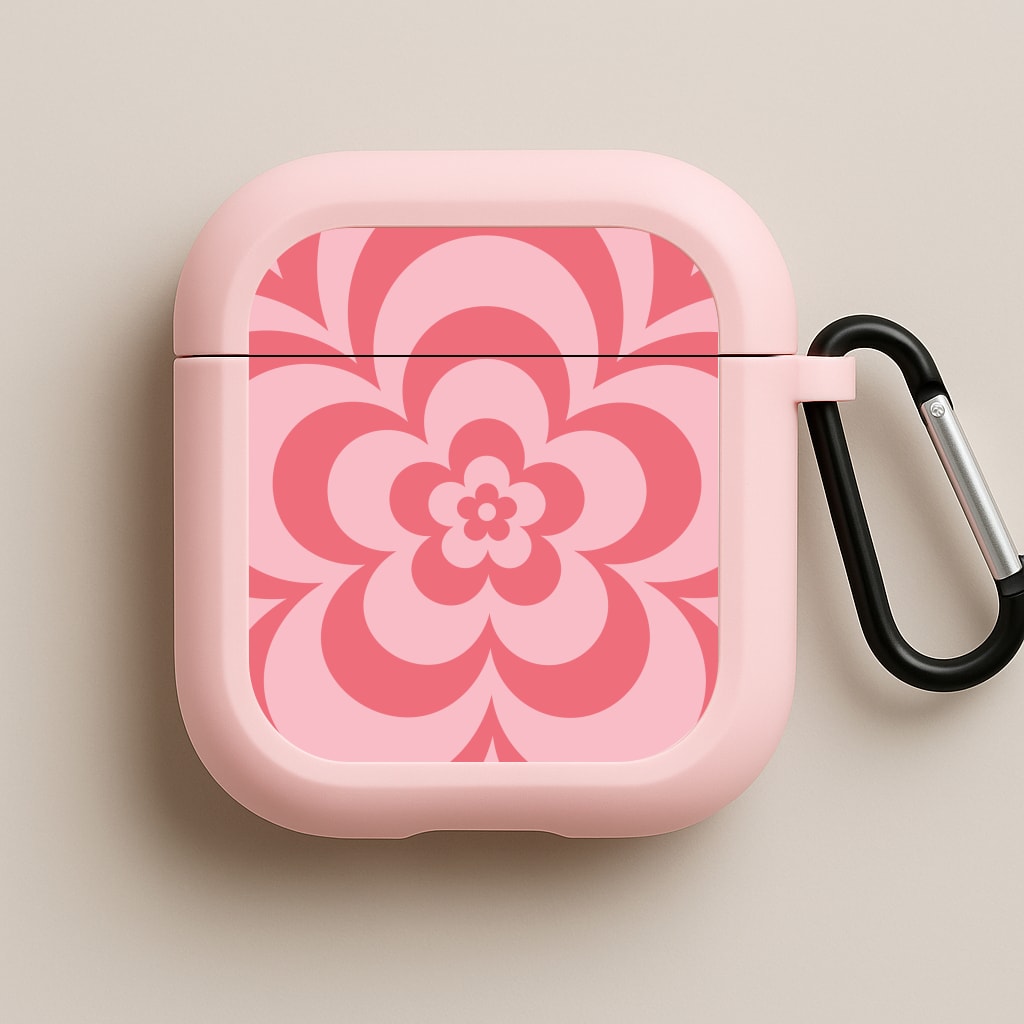 Pink Abstract Flower Pattern Pink AirPods Case