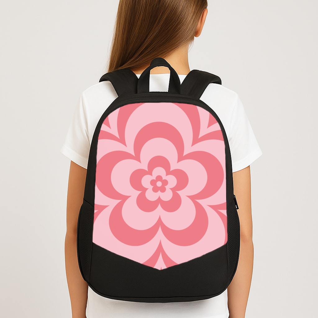 Pink Abstract Flower Pattern Large School Bag