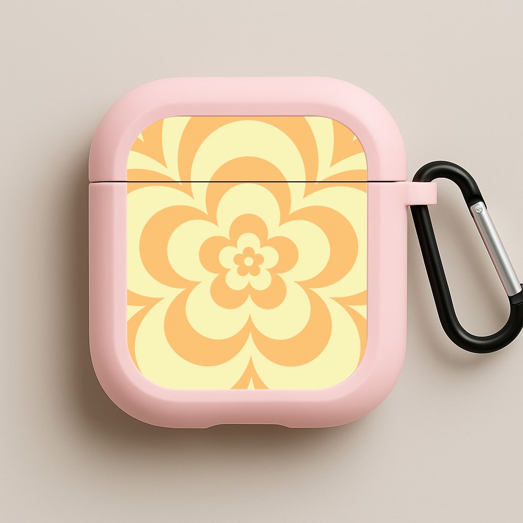 Yellow Abstract Flower Pattern Pink AirPods Case