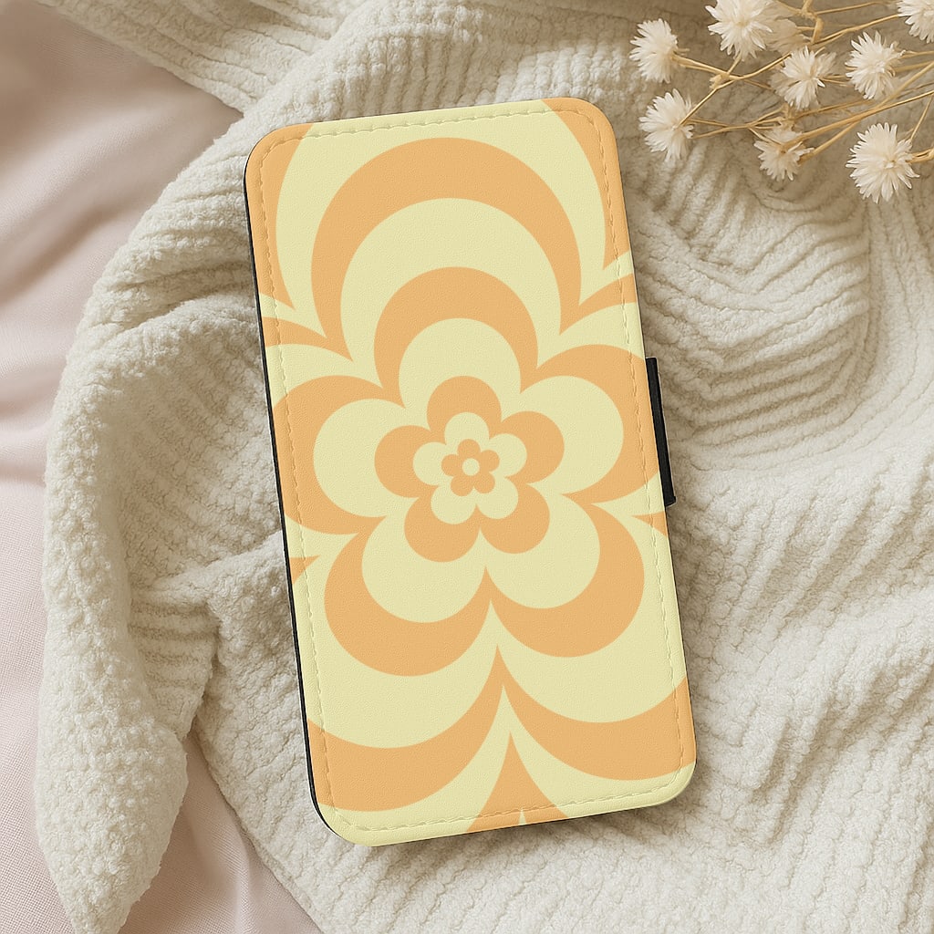 Yellow Abstract Flower Pattern Wallet Phone Case