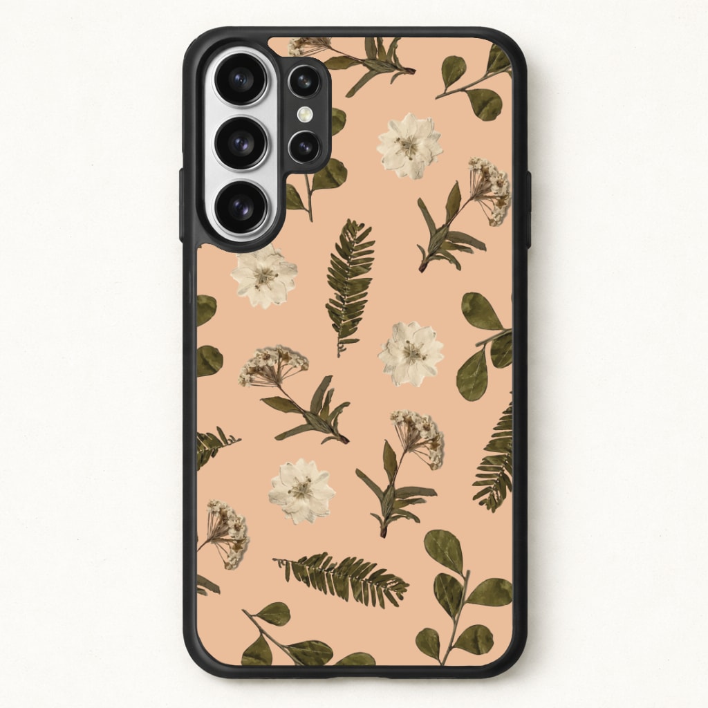 Leaves And Pressed Flowers Peach Pattern Phone Case for Galaxy S26 Ultra