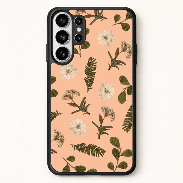 Leaves And Pressed Flowers Peach Pattern Phone Case for Galaxy S26 Ultra