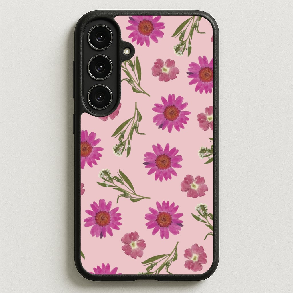 Pressed Pink Flowers Pattern Phone Case for Galaxy S25FE