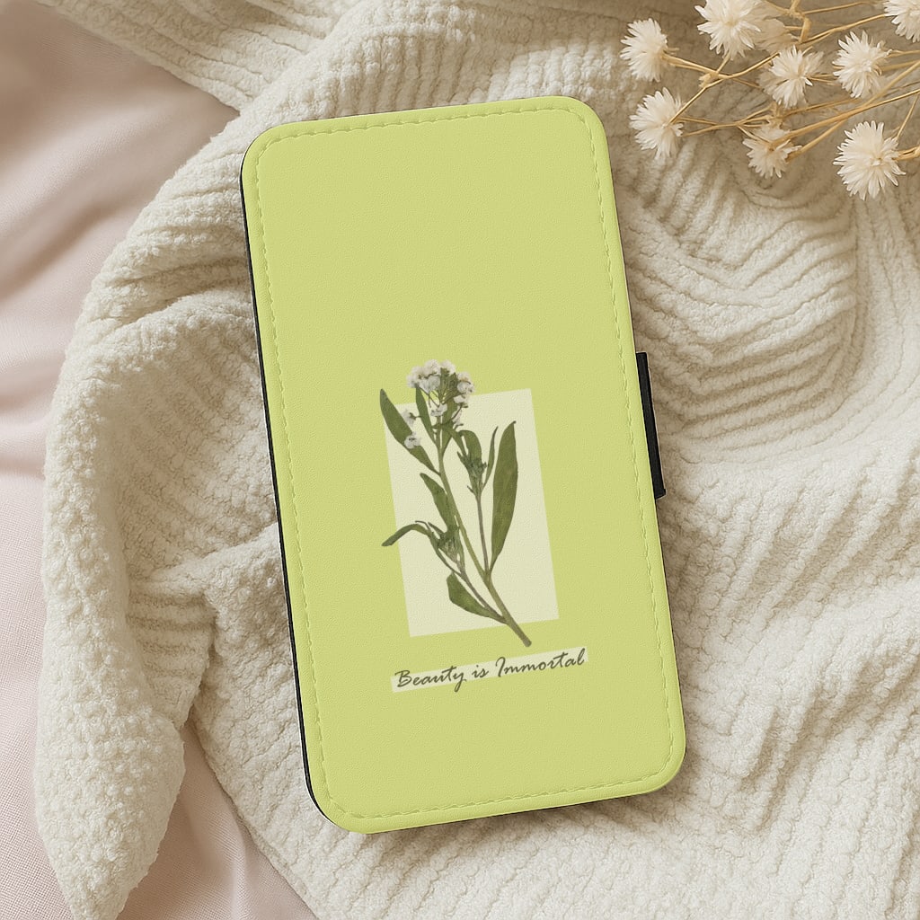 Beauty Is Immortal Press Flower Wallet Phone Case