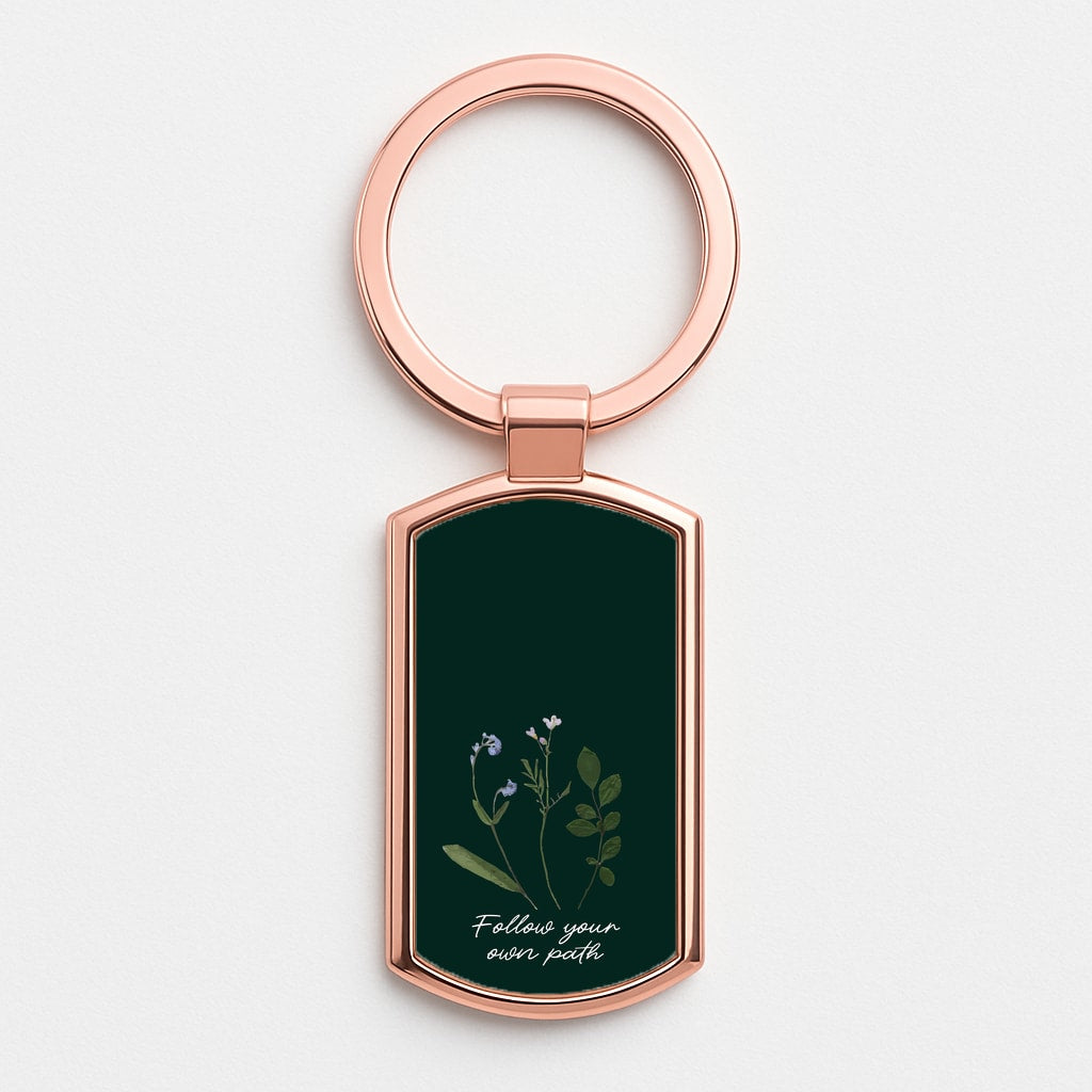 Follow Your Own Path Dark Green Rose Gold Keyring