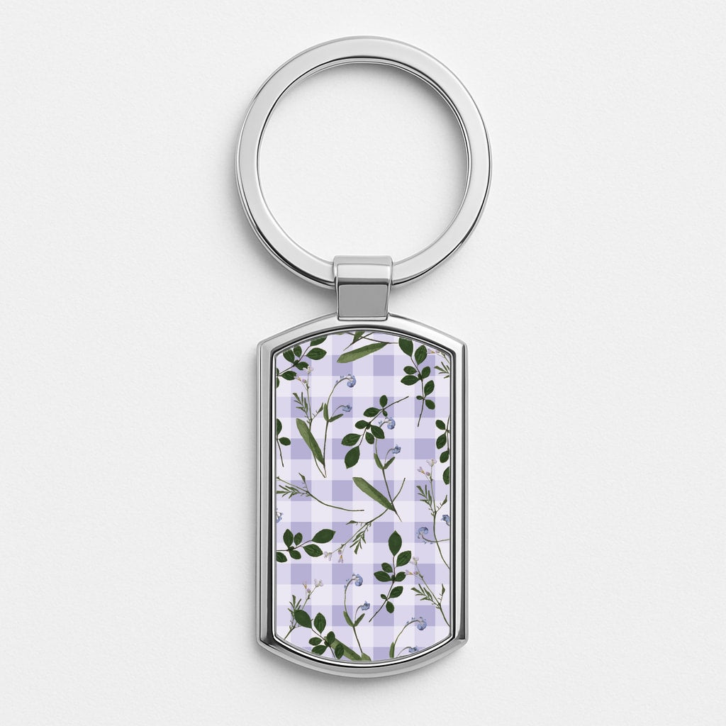 Checkered Pressed Flowers Pattern Silver Keyring
