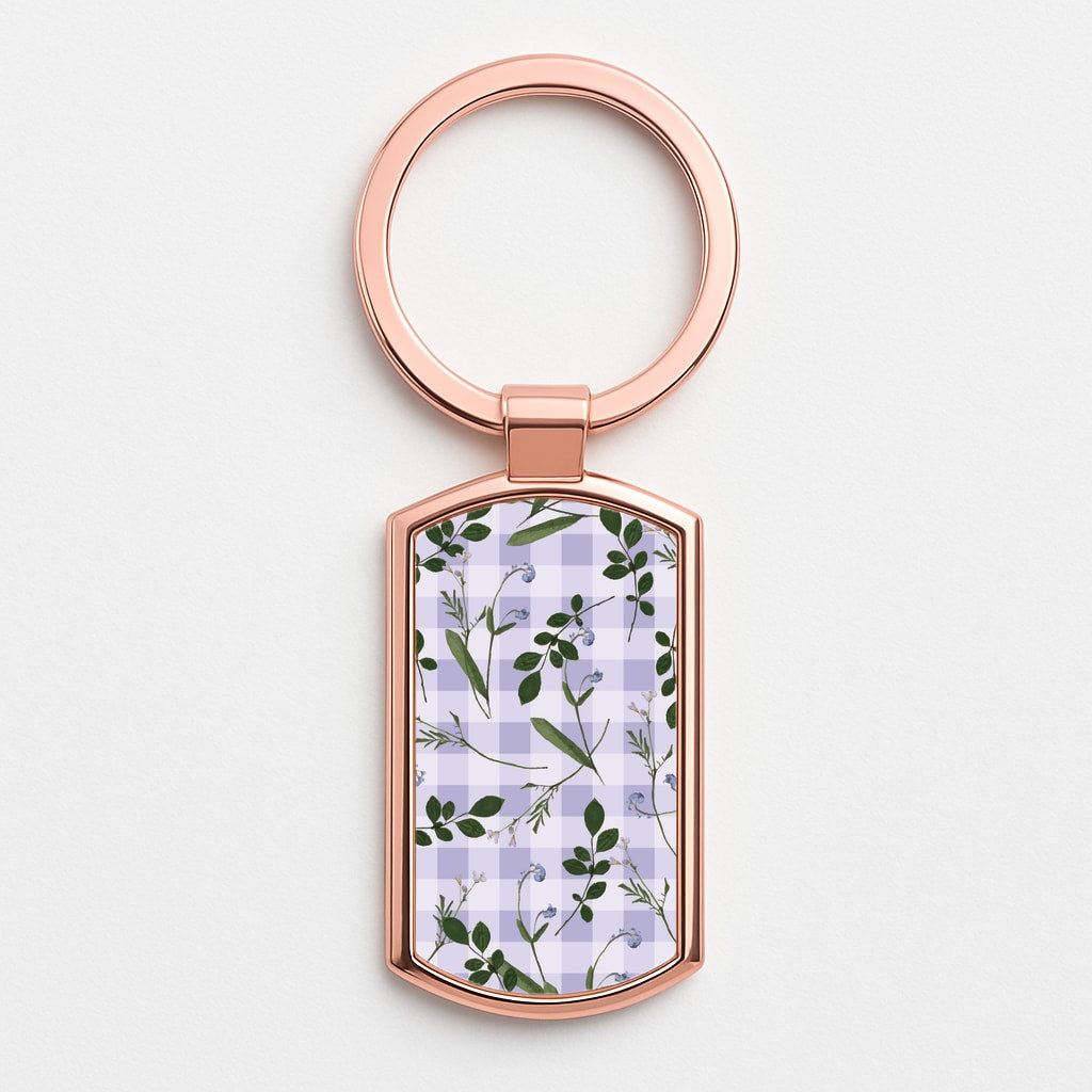 Checkered Pressed Flowers Pattern Rose Gold Keyring