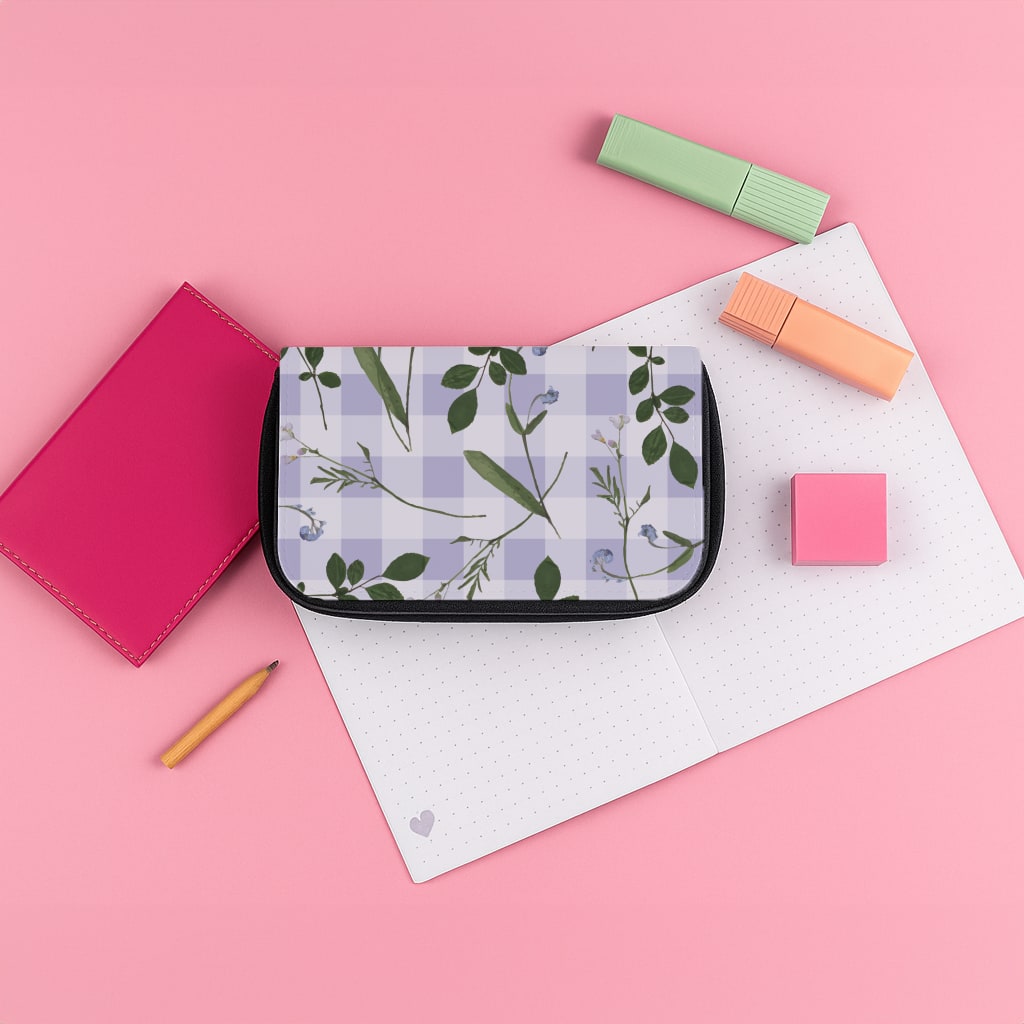 Checkered Pressed Flowers Pattern Pencil Case