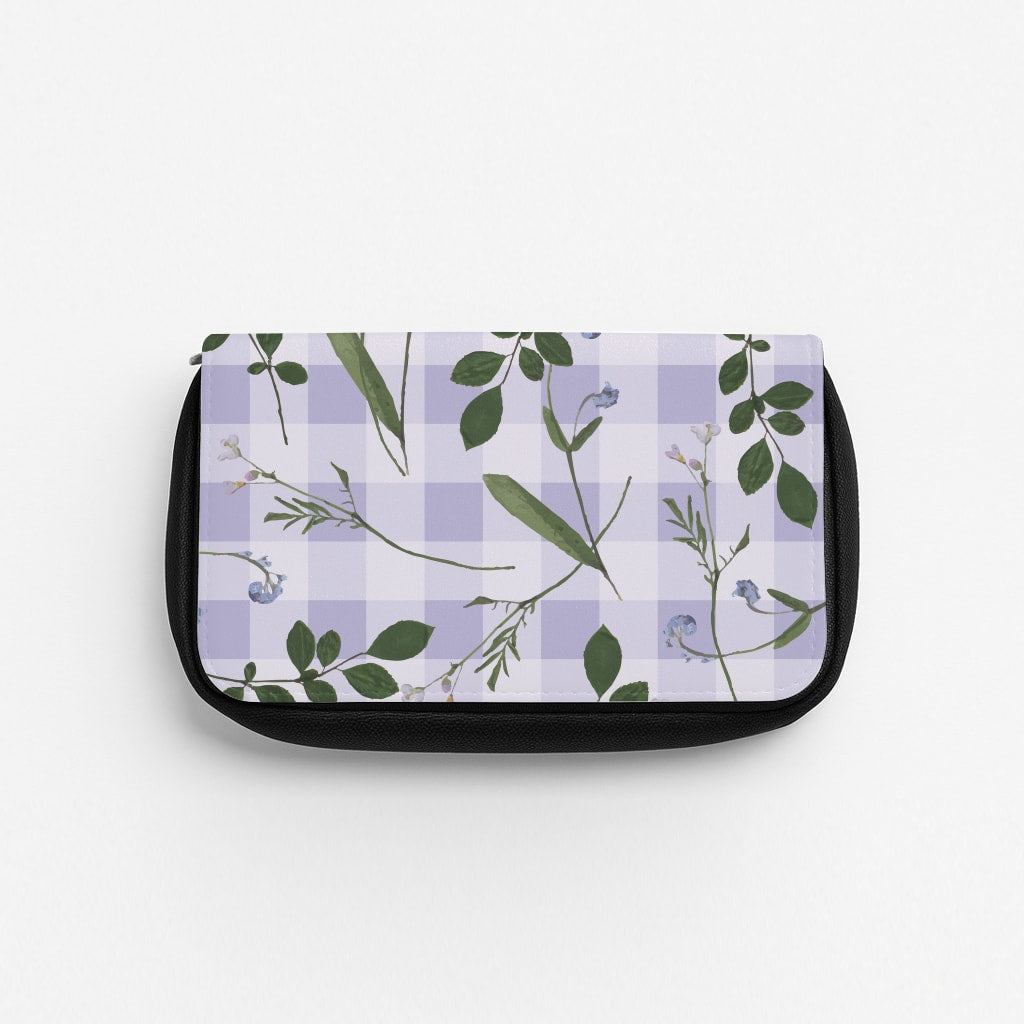 Checkered Pressed Flowers Pattern Pencil Case