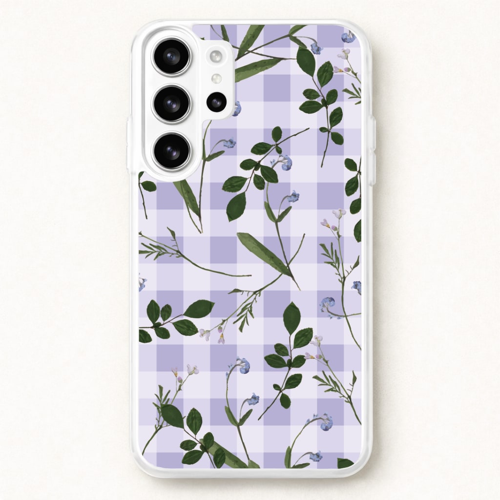 Checkered Pressed Flowers Pattern Phone Case for Galaxy S26 Ultra