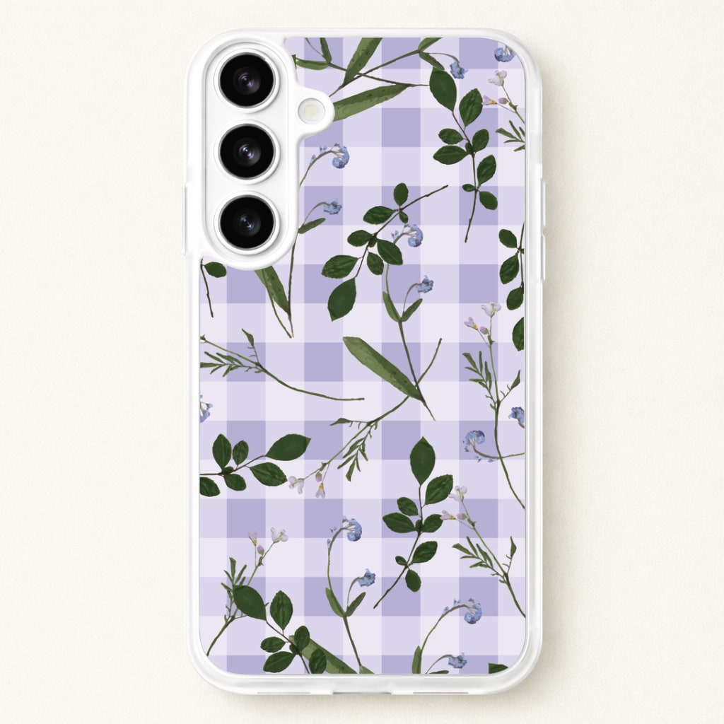 Checkered Pressed Flowers Pattern Phone Case for Galaxy S26