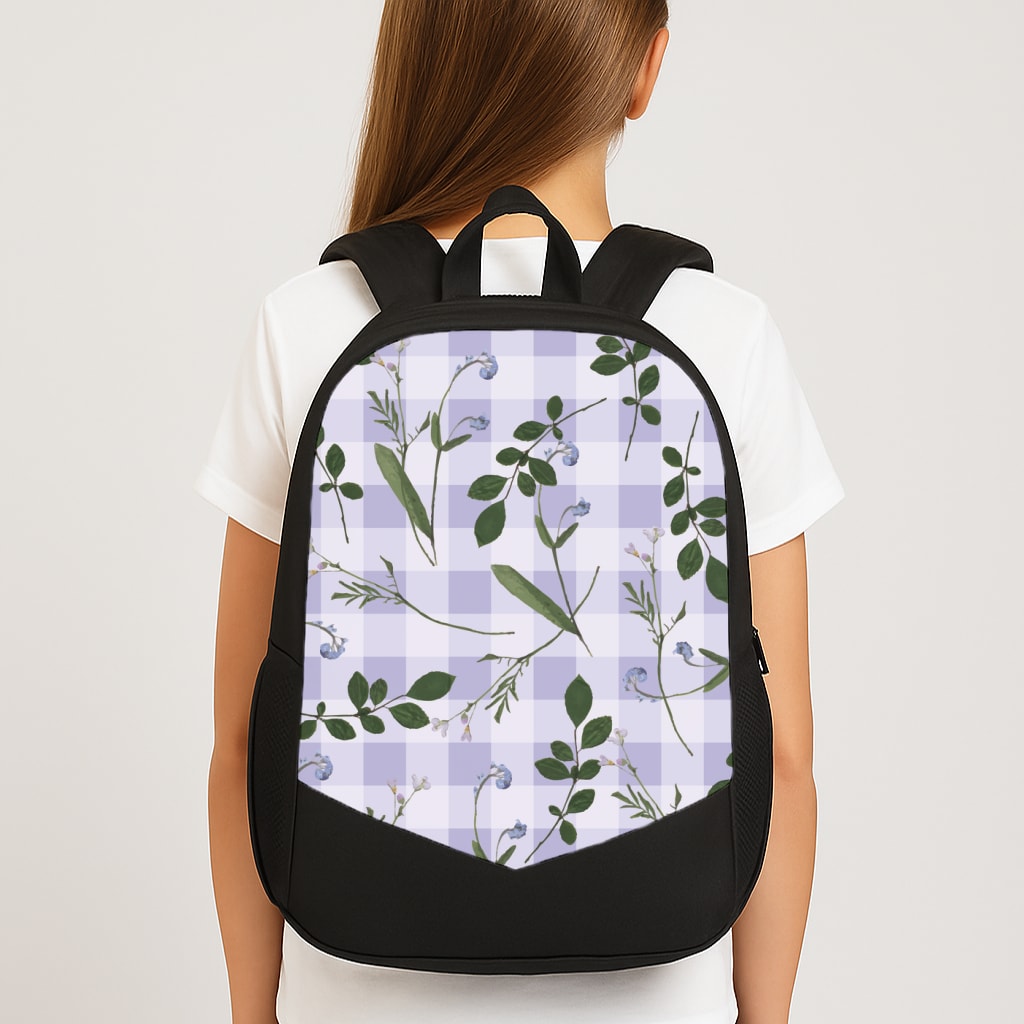 Checkered Pressed Flowers Pattern Large School Bag