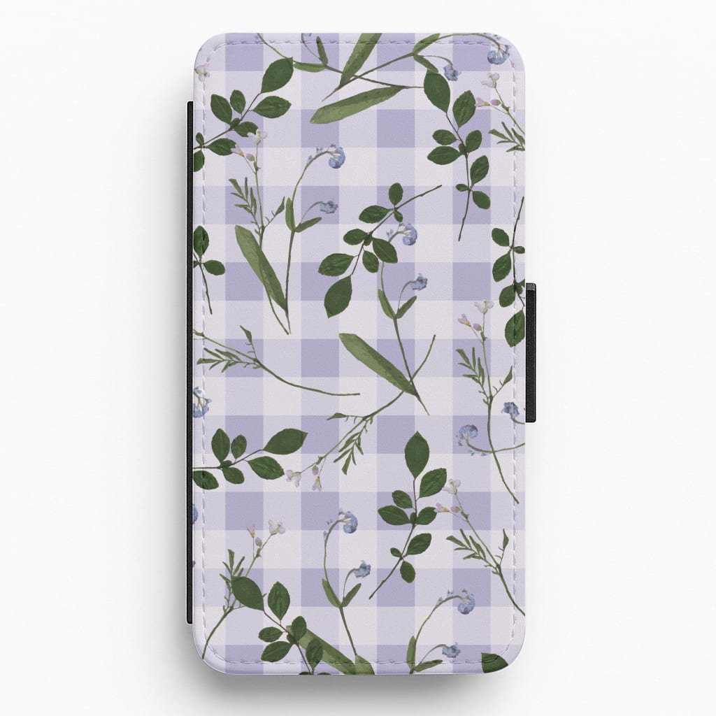 Checkered Pressed Flowers Pattern Flip / Wallet Phone Case