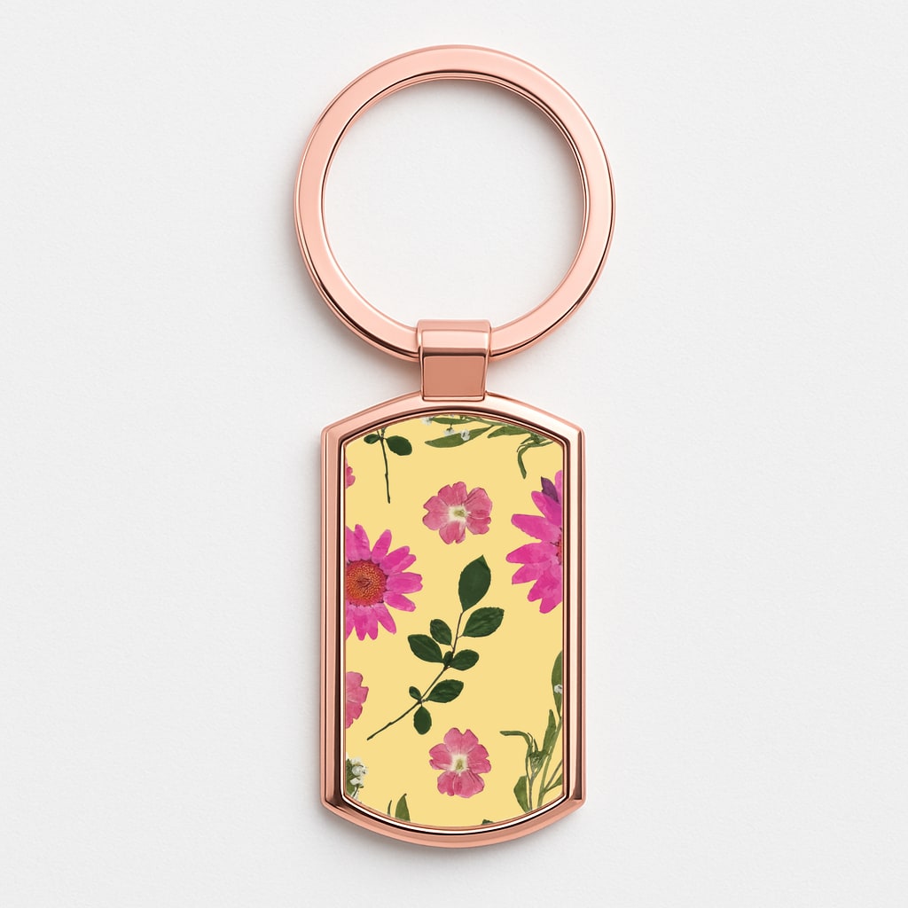 Pressed Plants Yellow Rose Gold Keyring