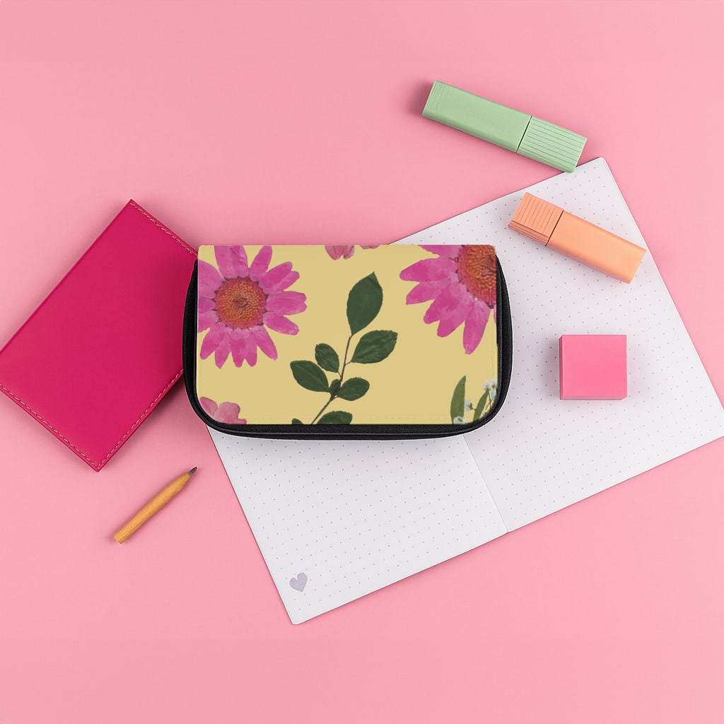 Pressed Plants Yellow Pencil Case