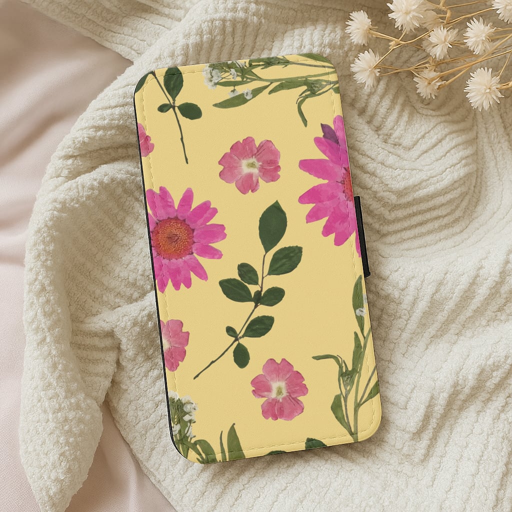 Pressed Plants Yellow Wallet Phone Case