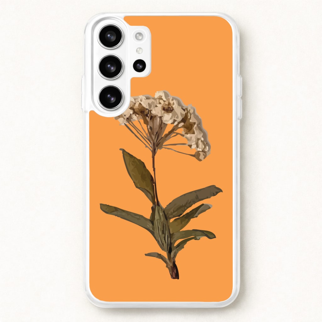 Bright Orange Pressed Flower Phone Case for Galaxy S26 Ultra