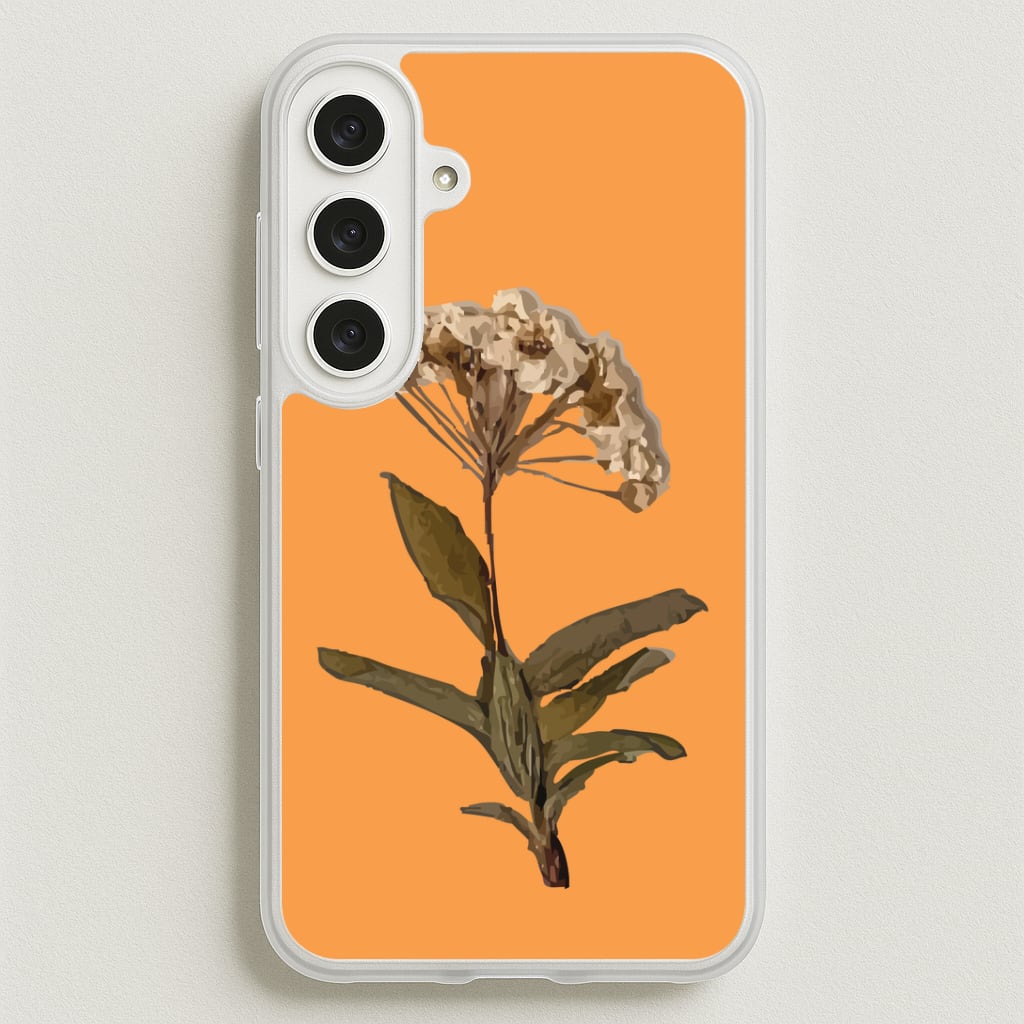 Bright Orange Pressed Flower Phone Case for Galaxy S25FE