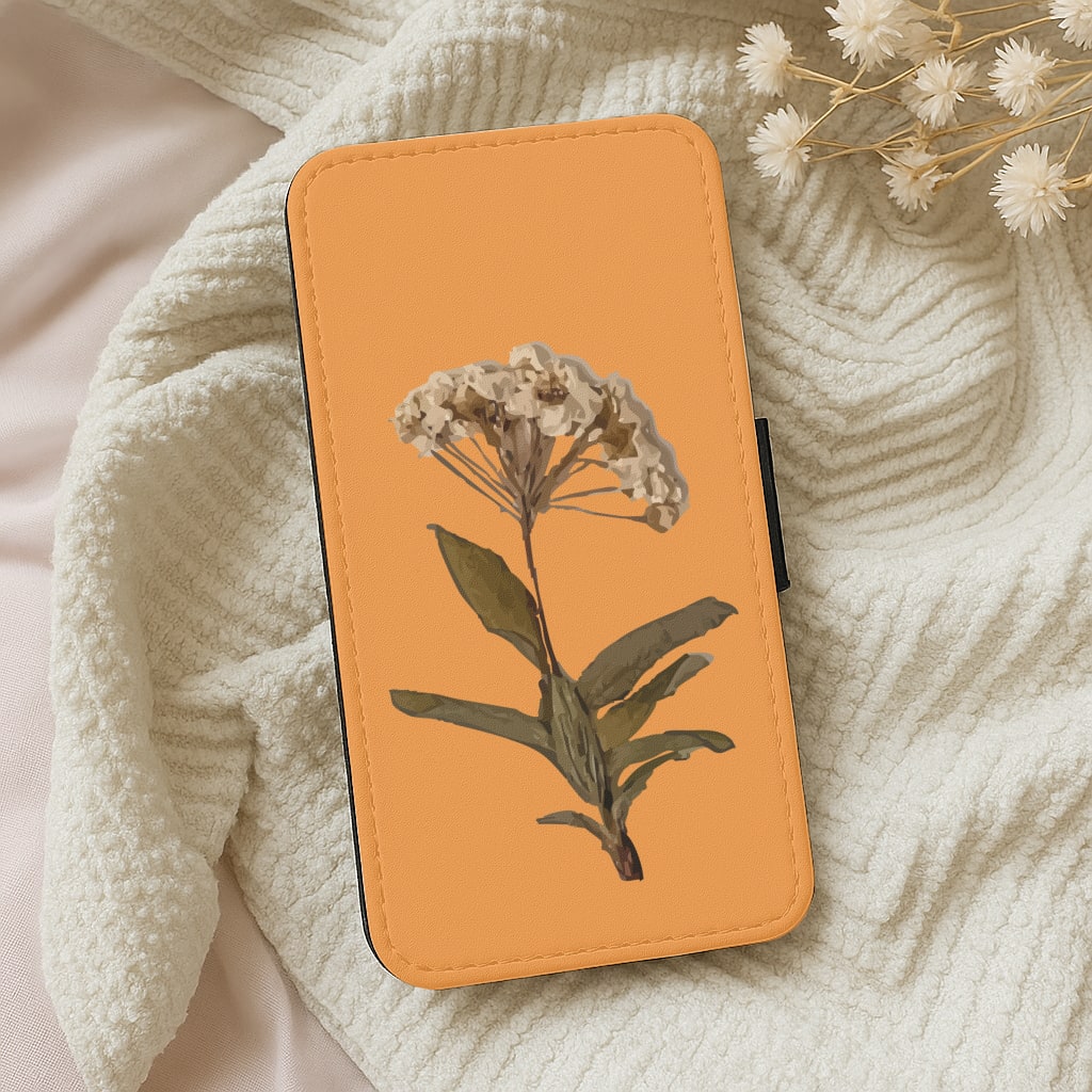 Bright Orange Pressed Flower Wallet Phone Case
