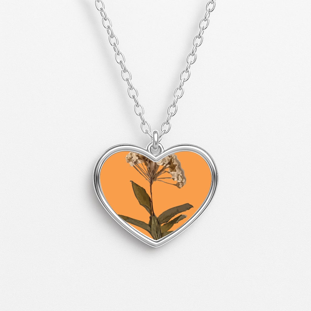 Bright Orange Pressed Flower Heart Necklace