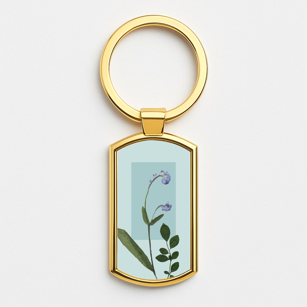 Abstract Blue Pressed Flower Gold Keyring