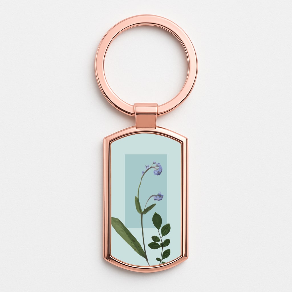 Abstract Blue Pressed Flower Rose Gold Keyring