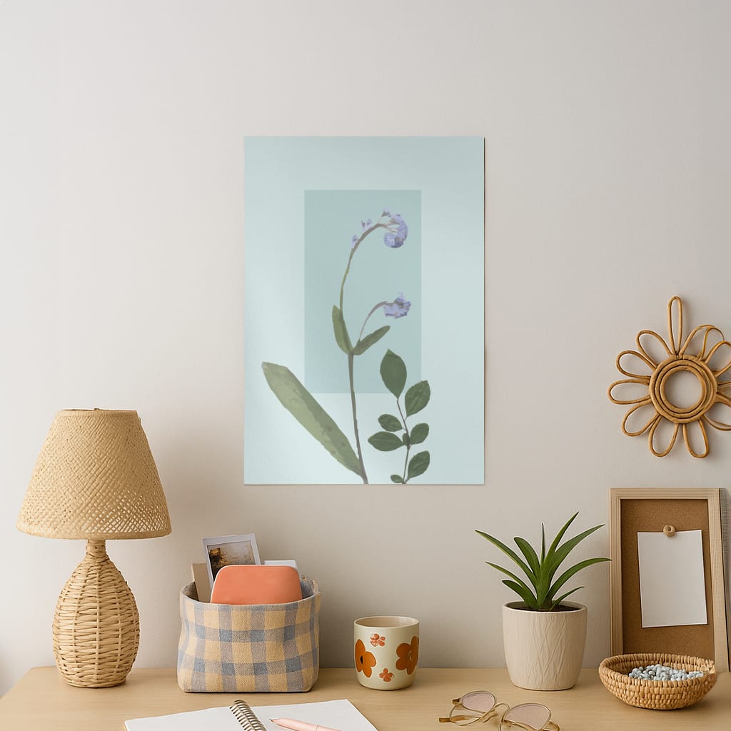 Abstract Blue Pressed Flower Art Print
