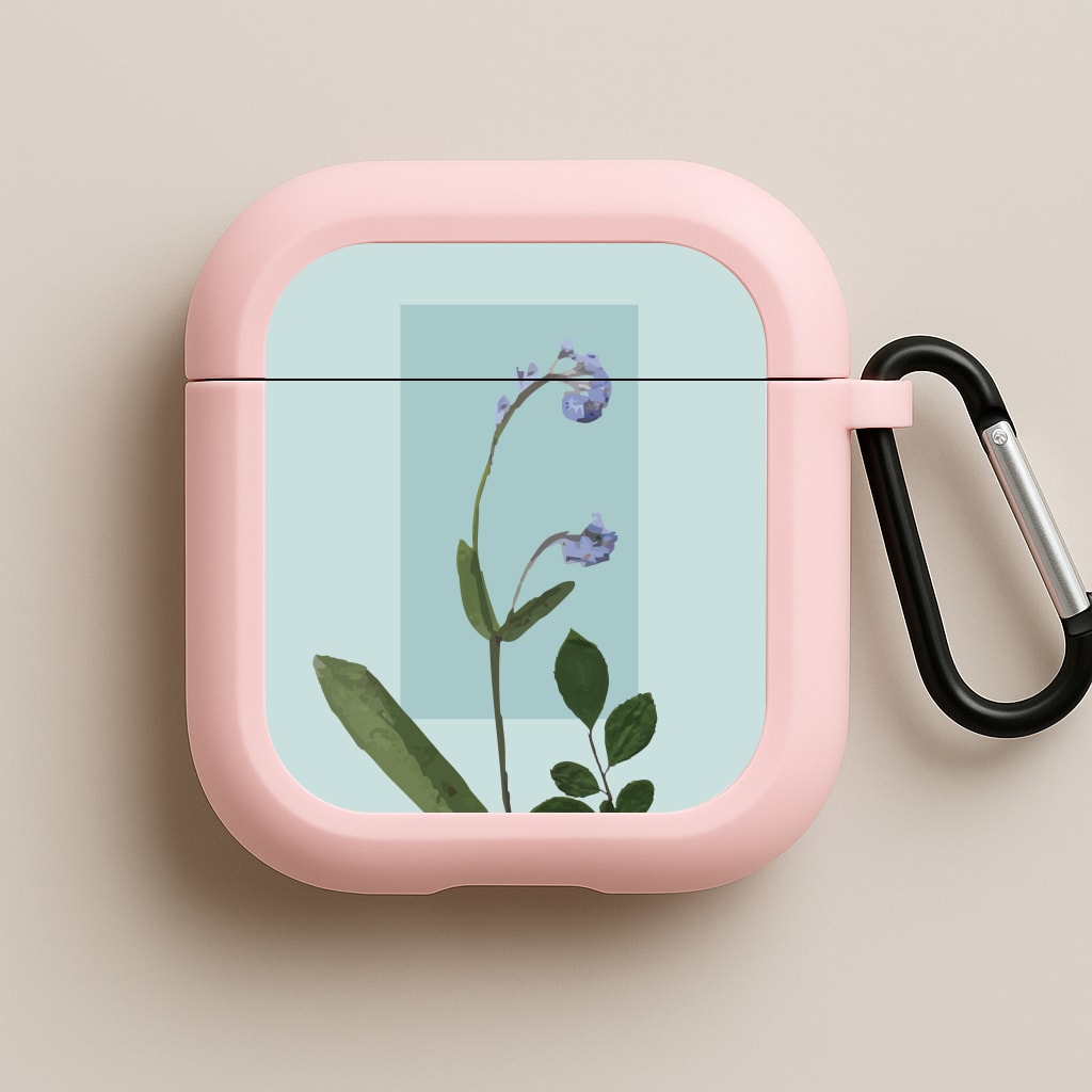 Abstract Blue Pressed Flower Pink AirPods Case