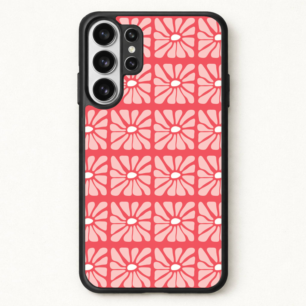 Square Abstract Flowers Pink Phone Case for Galaxy S26 Ultra