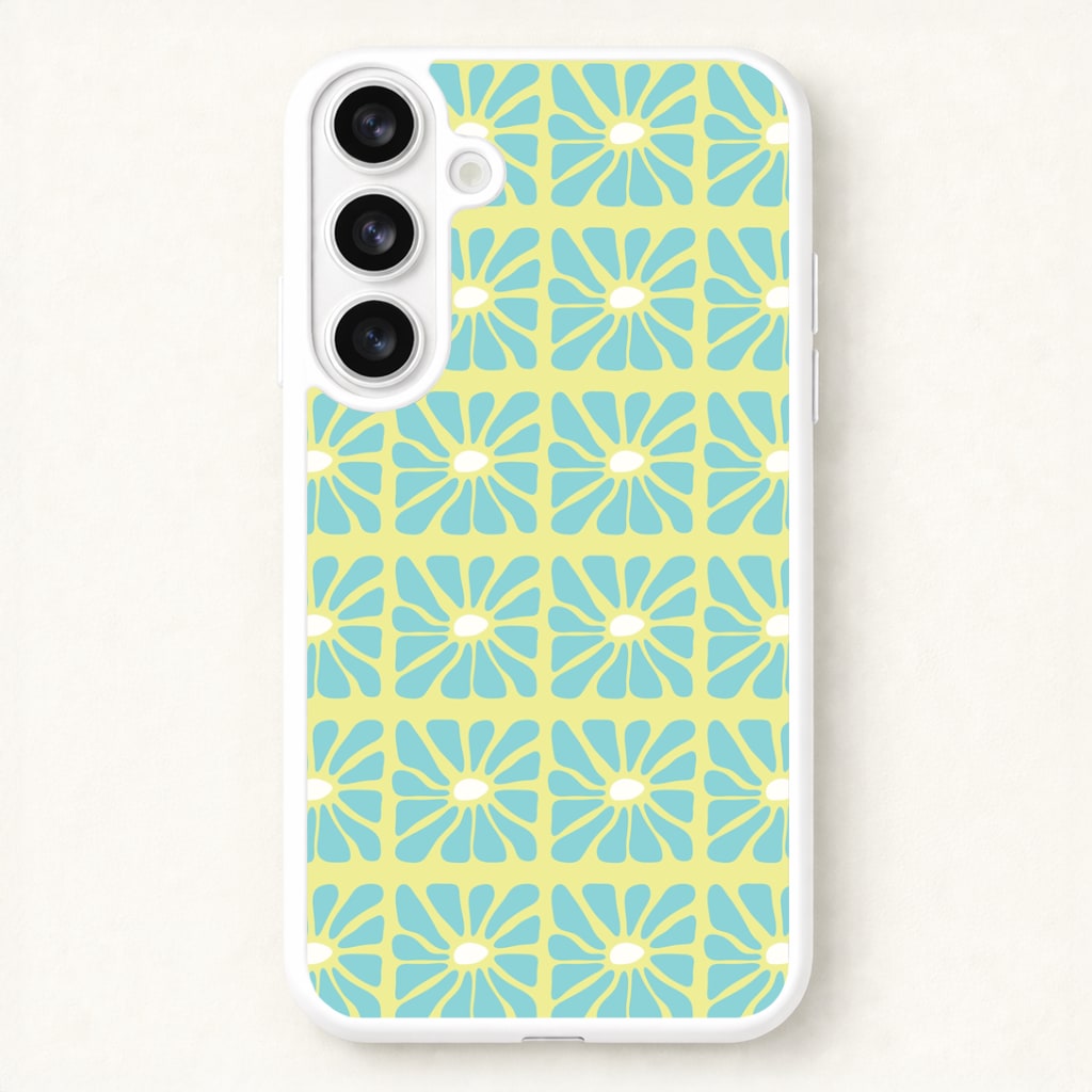Square Abstract Flowers Blue Phone Case for Galaxy S26 Plus