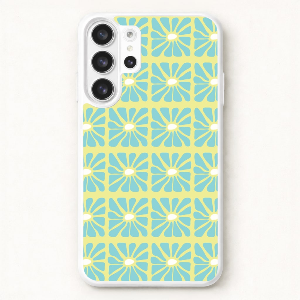 Square Abstract Flowers Blue Phone Case for Galaxy S26 Ultra