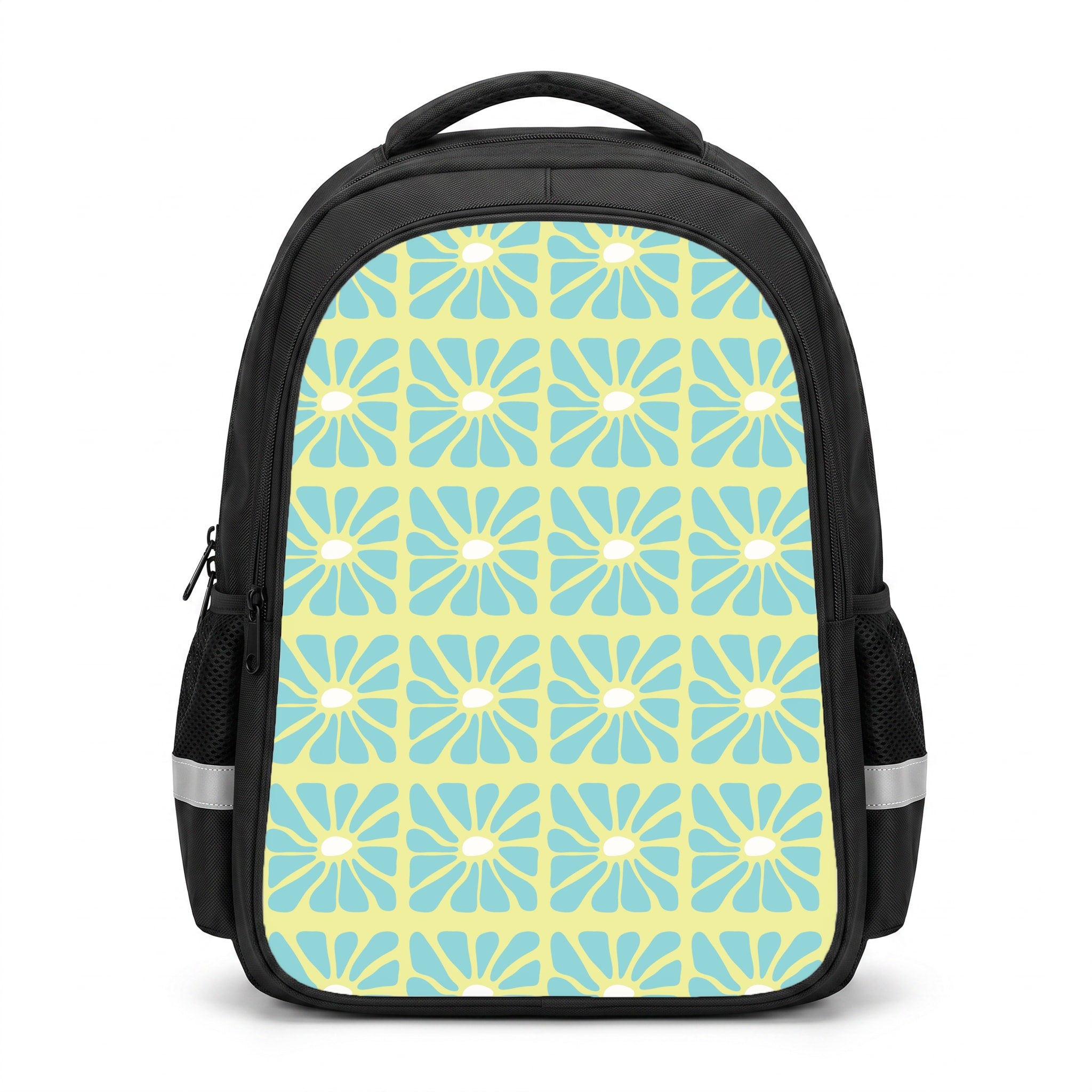 Square Abstract Flowers Blue Backpack