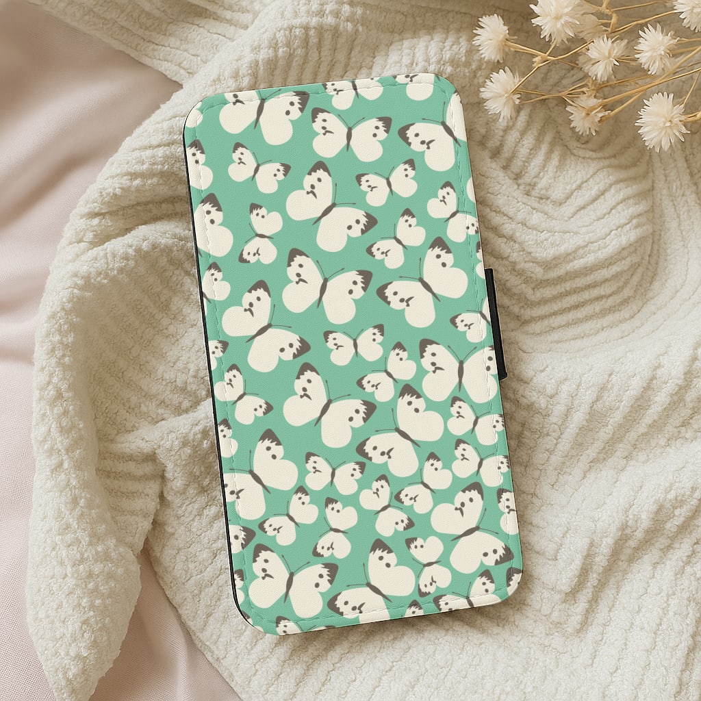 White Butterfly - Butterfly Patterns Wallet Phone Case