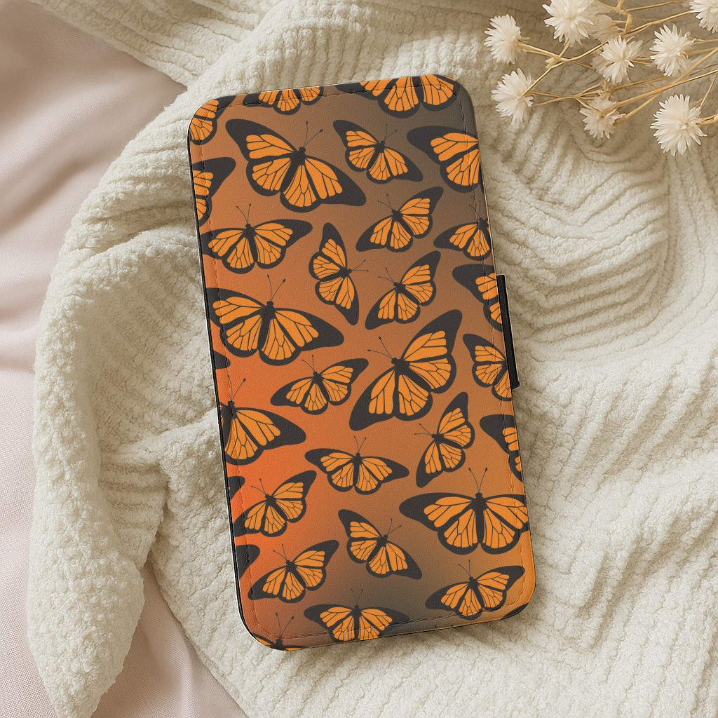 Orange Gradient Butterfly - Butterfly Patterns Wallet Phone Case