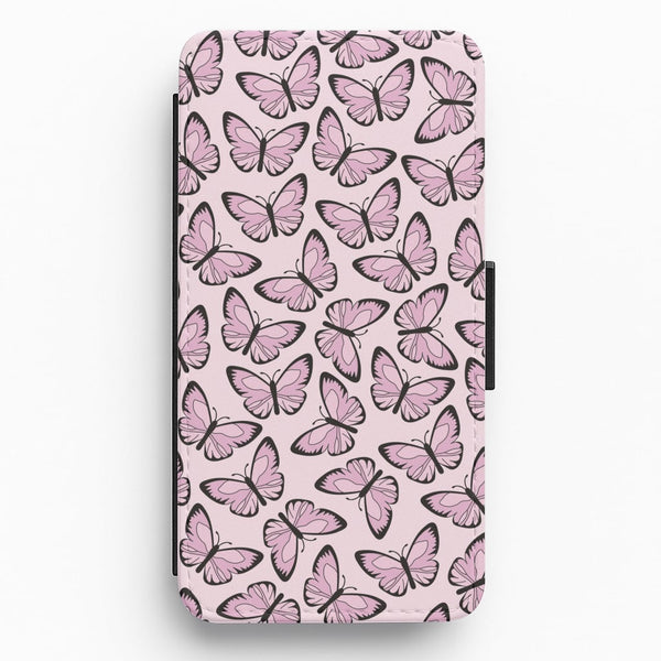 Pink And Black Butterfly - Butterfly Patterns Flip / Wallet Phone Case