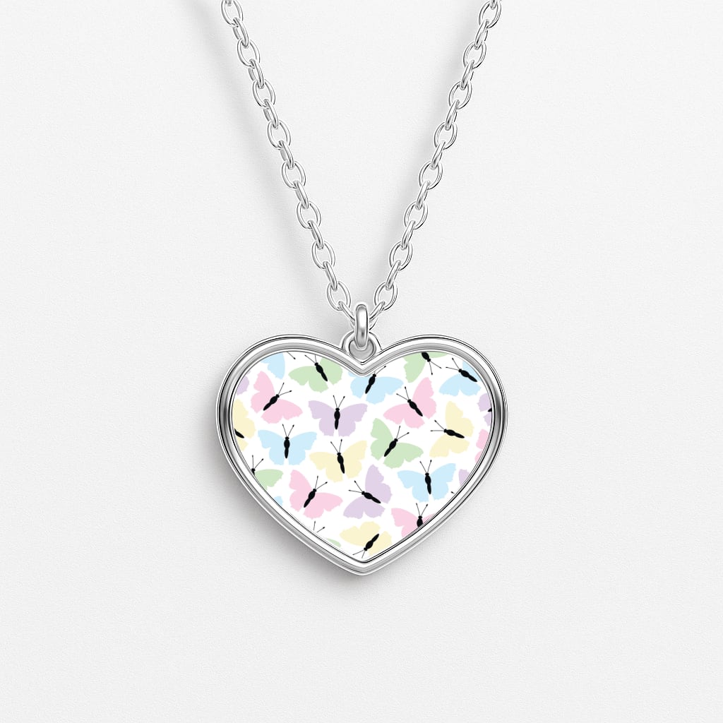 Multi Coloured Butterfly - Butterfly Patterns Heart Necklace