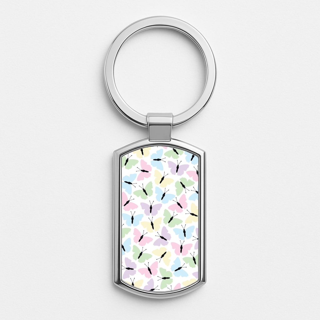 Multi Coloured Butterfly - Butterfly Patterns Silver Keyring