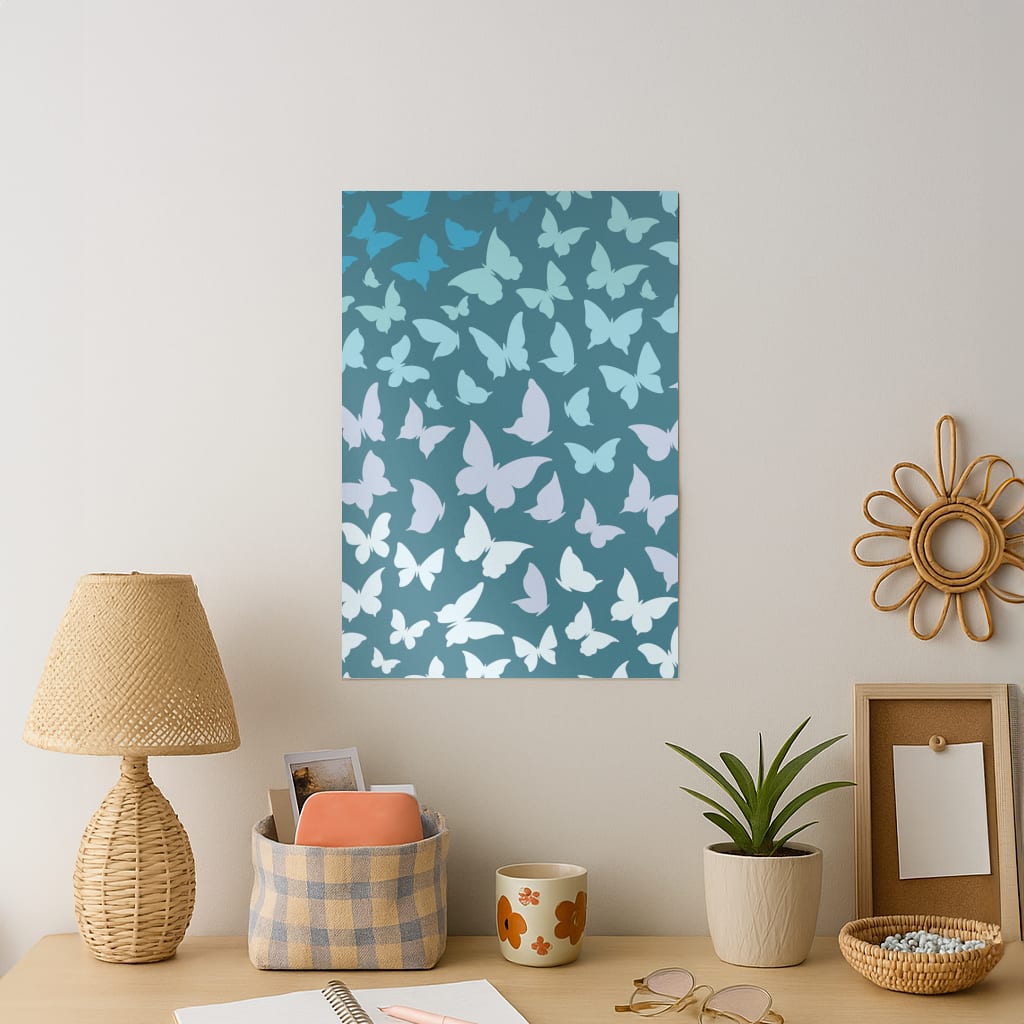 Blue Gradient Butterfly - Butterfly Patterns Art Print