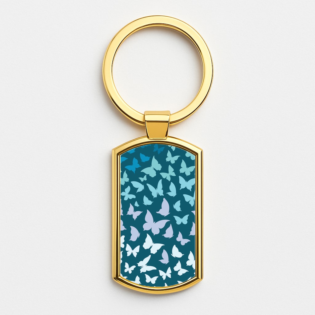 Blue Gradient Butterfly - Butterfly Patterns Gold Keyring