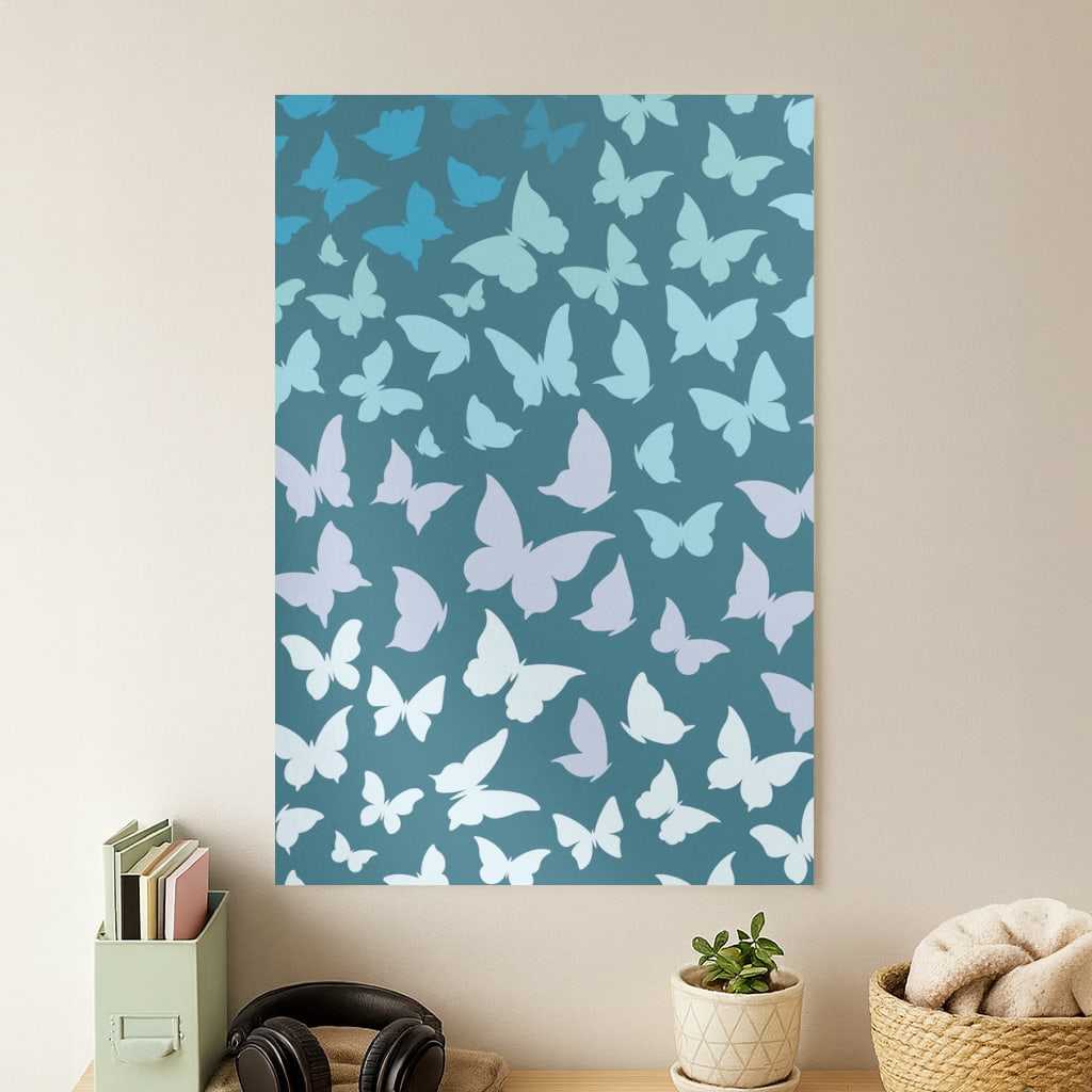 Blue Gradient Butterfly - Butterfly Patterns Poster