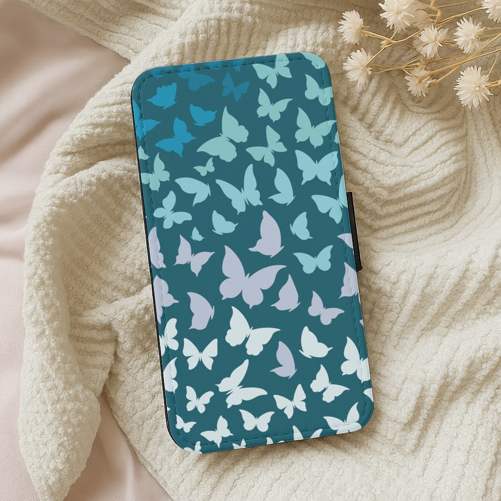 Blue Gradient Butterfly - Butterfly Patterns Wallet Phone Case