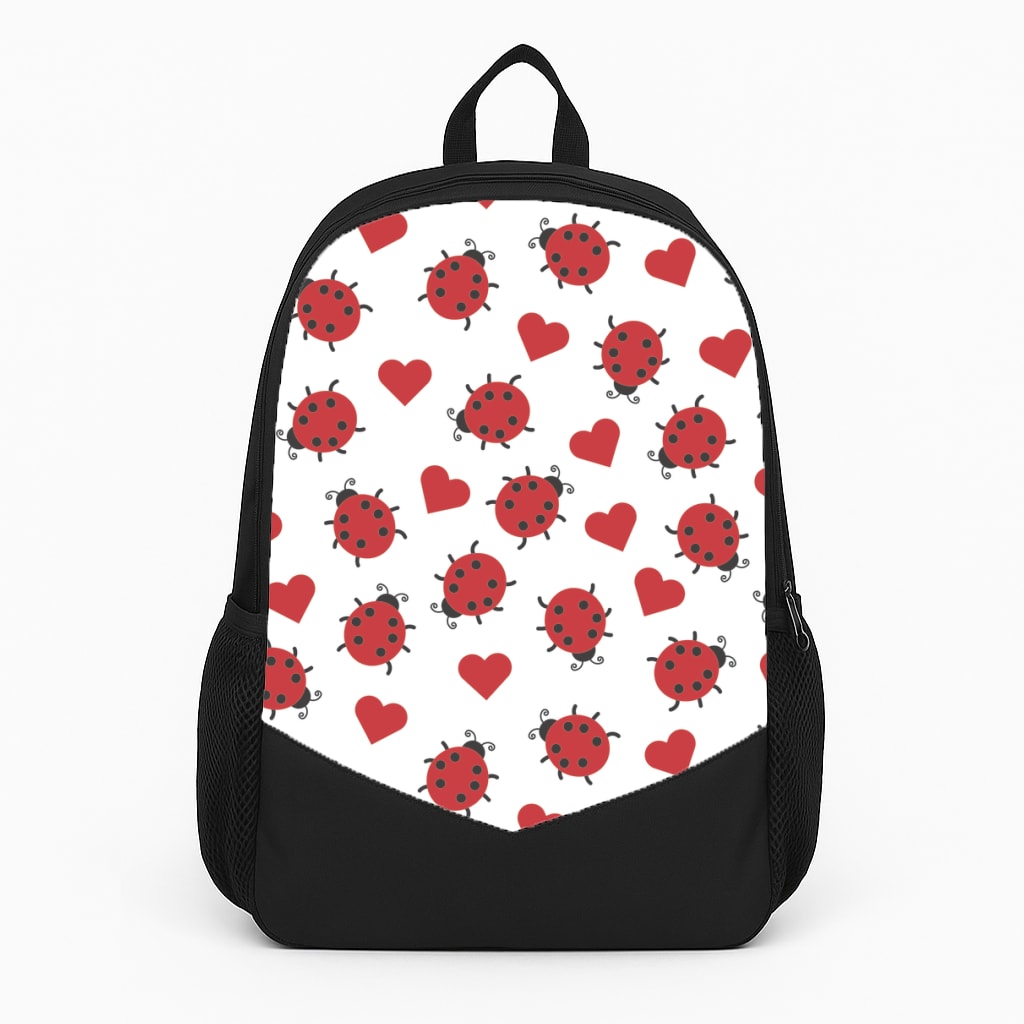 Ladybugs And Hearts Pattern Large Backpack