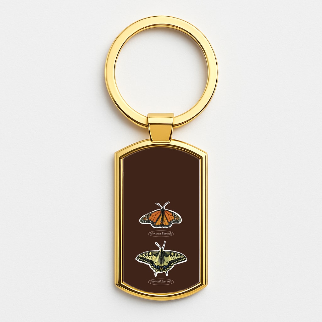 Butterfly Species Collage Gold Keyring