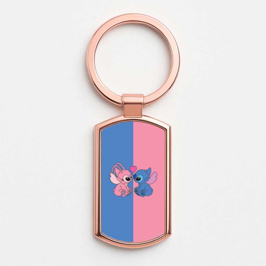 Angel And Blue Alien - Pink Alien Rose Gold Keyring